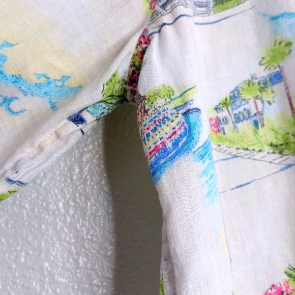 Chico's 100% Linen Novelty City Print Sz 3 Long Sleeve Button Down Front Blouse - Picture 14 of 15